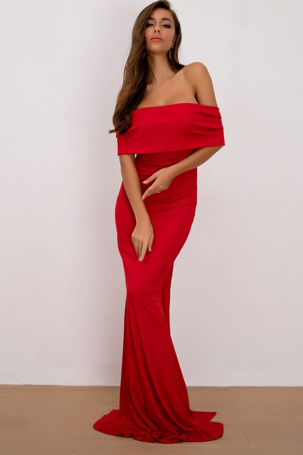 Off-Shoulder Floor Length Red Dress
