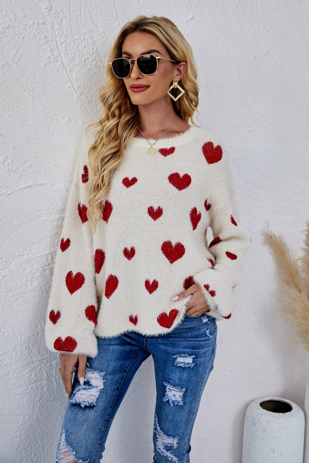 Heart Fuzzy Long Sleeve Sweater